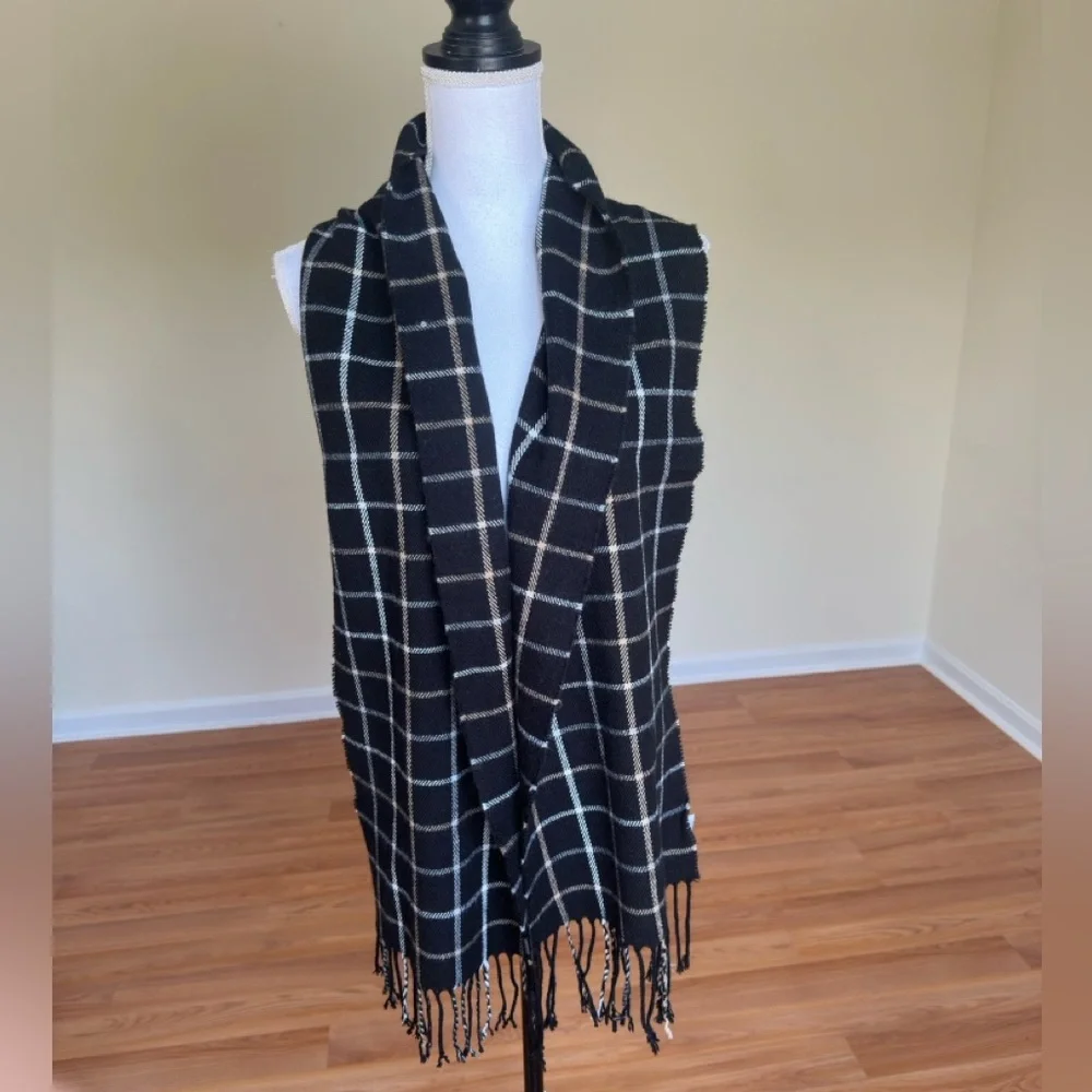 Calvin Klein Black and Cream Plaid Scarf